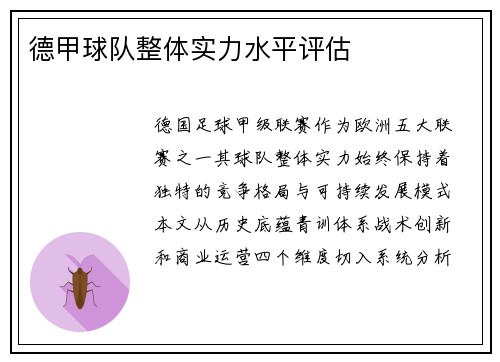 德甲球队整体实力水平评估